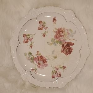Rare Vintage 1900-1910 Sevres China Co Porcelain Plate Rise Silver Trim
